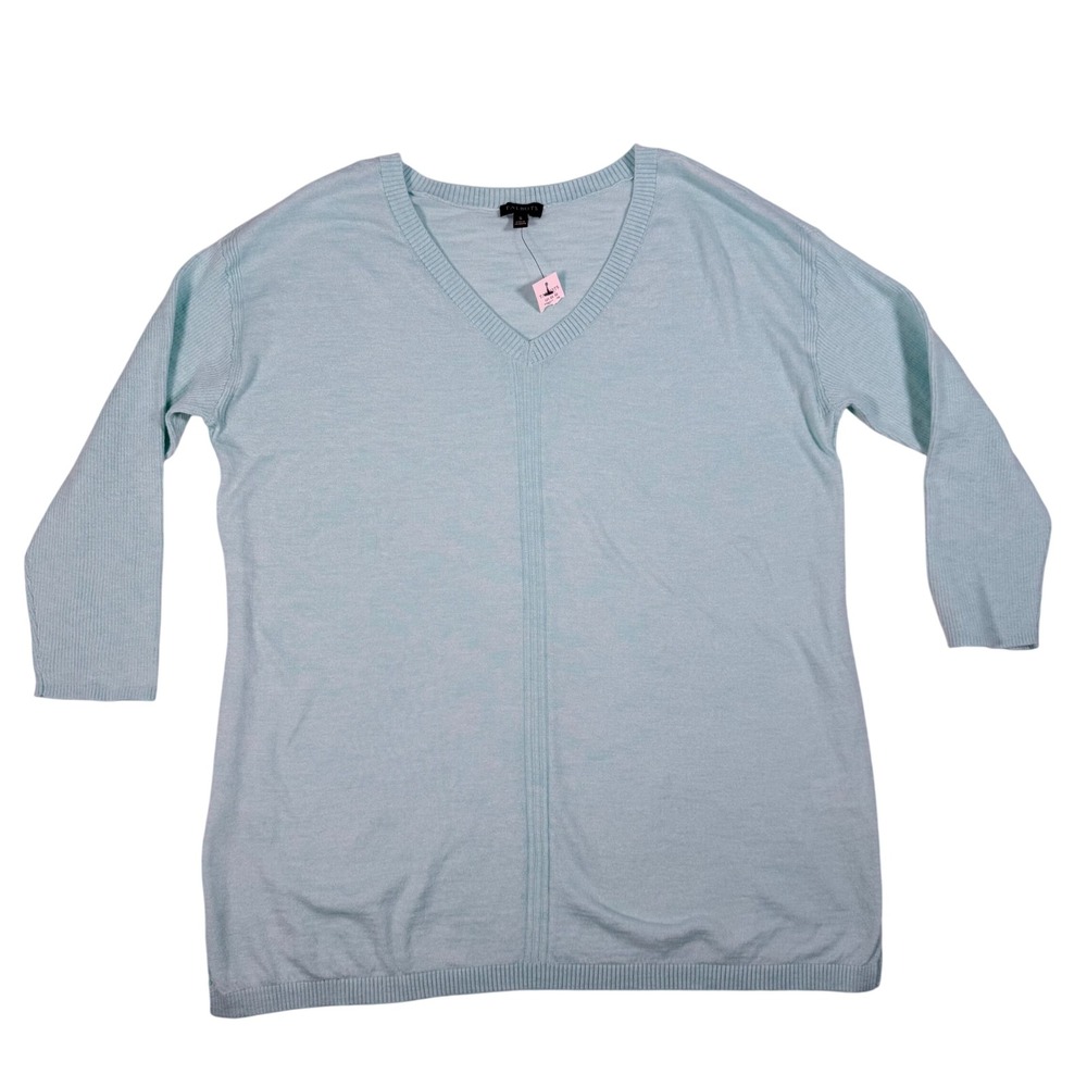 Talbots Womens‎ V-Neck 3/4 Sleeve Cotton Knit Sweater Top Light Blue Small NWT